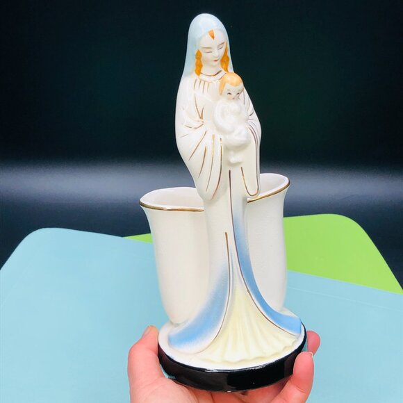 Vintage 60s SHAFFORD Porcelain Madonna with Baby Planter Rosary Holder Figurine - Picture 12 of 15
